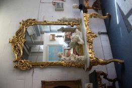 A SUPERB LARGE 18TH-19TH CENTURY CONSOLE TABLE AND MIRROR, the console with shaped white marble top,