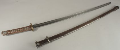 A JAPANESE SWORD, No. 93693, in a metal sheath. 102cms long.