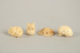 FOUR VARIOUS BONE NETSUKES.