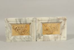 A GOOD PAIR OF GRAND TOUR MARBLE PLAQUES. 16cms x 12cms.
