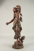 AUG. MOREAU A BRONZE OF A YOUNG GIRL. Signed. 56cms high.