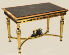 A GOOD LATE 19TH/EARLY 20TH CENTURY EGYPTIAN REVIVAL GILTWOOD CENTRE TABLE, with a fossilised