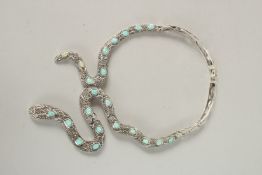 A LARGE SILVER OPAL AND MARCASITE SNAKE NECKLACE.