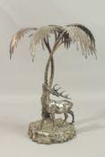 ELKINGTON & CO., A SILVER PLATED CENTREPIECE modelled as a stag beneath a palm tree. 17.5ins high.