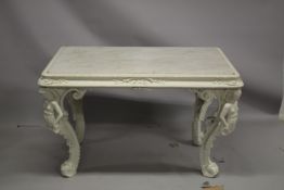 A GOOD 18TH/19TH CENTURY CARVED PINE AND MARBLE CENTRE TABLE, the grey veined marble top supported