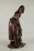 MATHIEU MOREAU A VERY GOOD LARGE 19TH CENTURY BRONZE OF A YOUNG LADY filling a pitcher at a well.