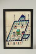 A FINE AND LARGE 19TH-20TH CENTURY OTTOMAN KUTAHYA FRAMED TILE, depicting Ka'aba, 40cm x 30cm