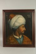 A FINE OTTOMAN TURKISH OIL PORTRAIT PAINTING ON CANVASS, inscribed upper right, framed, canvass 61cm