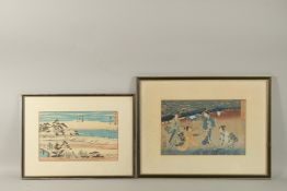 TWO 19TH-20TH CENTURY JAPANESE WOODBLOCK PRINTS, framed and glazed, (2).