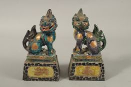 A PAIR OF CHINESE PORCELAIN LION DOG FIGURES, each 21cm high.