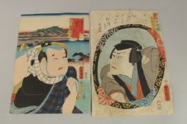 TOYOKUNI III UTAGAWA (1786-1865): JAPANESE KABUKI THEATRE ACTORS; two mid 19th century original