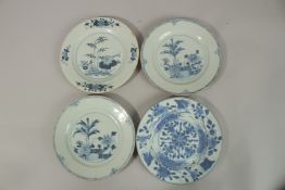 FOUR 19TH CENTURY CHINESE BLUE AND WHITE PORCELAIN PLATES, each 23cm diameter.