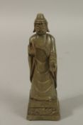 A CHINESE CARVED HARDSTONE BUDDHA, 20cm high.