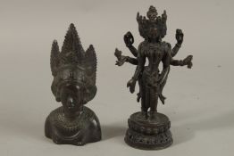 A BRONZE FIGURE OF A MULTI-ARMED DEITY, together with a bronze bust, (2).