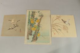 UNKNOWN ARTIST: BIRDS AND FLOWERS; three late 19th century to early 20th century original Japanese