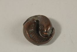 A BRONZE OKIMONO OF ENTWINED CARP.