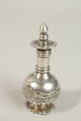 A SMALL JAPANESE HALLMARKED SILVER PERFUME BOTTLE, with dragon design, 9cm high.