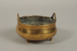 A CHINESE 18TH-19TH CENTURY GILT BRONZE MINIATURE CENSER, the base cast with Xuande mark, with