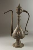 A VERY FINE AND LARGE 19TH CENTURY SYRIAN DAMASCUS SILVER AND COPPER INLAID BRASS EWER, with