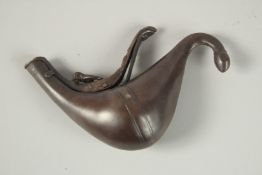 A 17TH-18TH CENTURY PERSIAN SAFAVID STEEL POWDER FLASK, 14cm across.