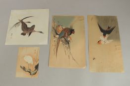 KOSON OHARA (1877-1945): HERON STANDING ON THE BRANCH, GEESE FLYING, A COUPLE OF PHEASANT, SPARROW