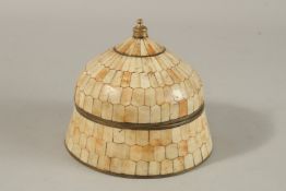 A BONE INLAID LIDDED CIRCULAR BOX, 16.5cm diameter.