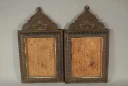 TWO LARGE 19TH CENTURY PERSIAN QAJAR MOSAIC INLAID WOODEN FRAMES, 49cm x 28cm, (2).