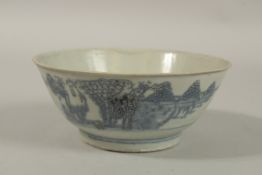 A CHINESE TEK SING CARGO SHIPWRECK BLUE AND WHITE BOWL, 15cm diameter.