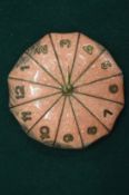 An enamel decorated umbrella shaped clock.