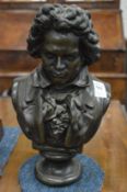 A bronze bust of Beethoven together with a composite bust of Chopin.