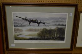 Bill Perring, Lancaster, limited edition colour print, signed by the artist and flight crew together
