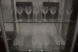 A collection of Waterford Colleen glassware comprising, eight 18cm tall wine glasses, twelve 13cm