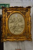 Decorative gilt framed composite marble plaque of the three graces.