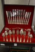 A plated six place kings pattern canteen of cutlery (lacking one teaspoon).