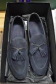 A pair of Harrys gentlemans dark blue Kudu antelope leather shoes, size 42/8.