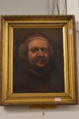 After Rembrandt, self portrait, oil on canvas in a gilt frame.