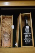 A bottle of Royal Oporto late bottled vintage port 1981, boxed and a boxed bottle of Whitbread 250