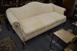 A good Georgian design cream upholstered humpback scroll end settee.