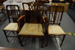 A Georgian style mahogany armchair and two occasional chairs.