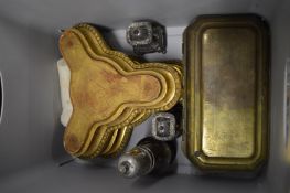 A pair of gilt wood stands, Chinese brass box and other items.