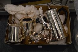 A boxed Mappin and Webb four piece plated tea and coffee service together with other plated items.