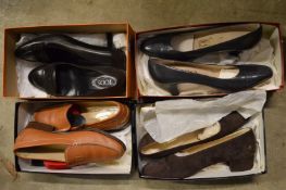 A pair of Tods ladies brown leather shoes and three other pairs of designer shoes, size approx 38½.