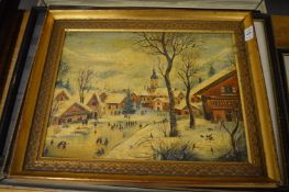 Four decorative paintings and prints.