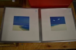 A pair of pictures depicting sand dunes.