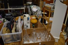 Household miscellaneous to include glassware, lamp, handbags, typewriter etc.