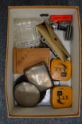 Silver cigarette case, silver compact and various collectables.