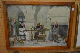 Harry Elliott, an amusing colour print depicting monks dining.
