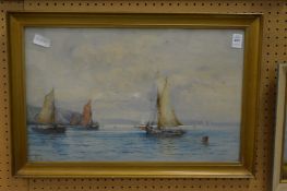 Sailing ships at sea, watercolour.