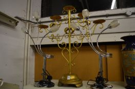 Candle stand and pair of chrome lamps.