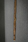Walking stick carved with entwined snakes.